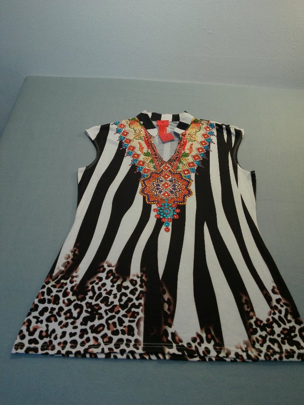 Sleeveless Blouse V. Cristina Colorful V Neck Top Size X Large
